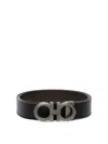 Ferragamo Reversible Belt With Brushed Finish Gancini In Black