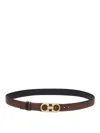 Ferragamo Adjustable Reversible Slim Belt Gancini In Brown