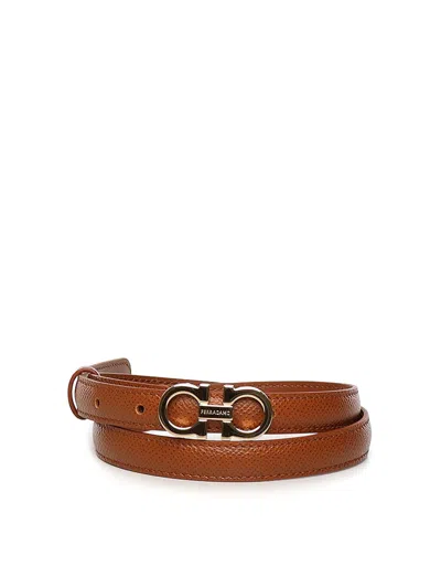 Ferragamo Leather Gancini Belt In Brown