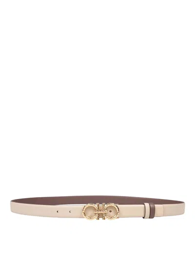 Ferragamo Reversible And Adjustable Leather Hooks Belt In Grey