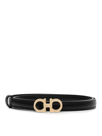 Ferragamo 2.5cm Gancini Reversible Leather Belt In Black