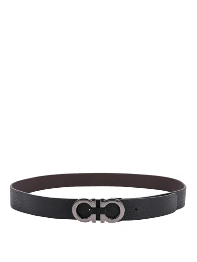 Ferragamo Men Gancini Adjustable And Reversible Belt In Black