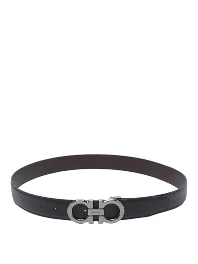 Ferragamo Brown And Black Reversible Gancini Belt