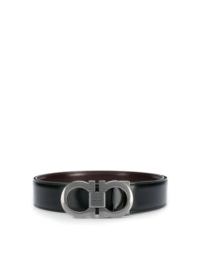 Ferragamo Leather Belt With Engraved Logo In Negro