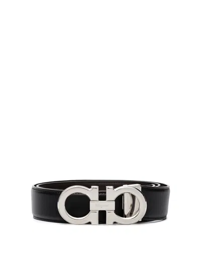Ferragamo Gancini Leather Adjustable Belt In Black