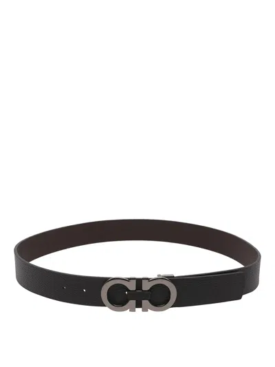 Ferragamo Reversible And Adjustable Gancini Belt In Negro