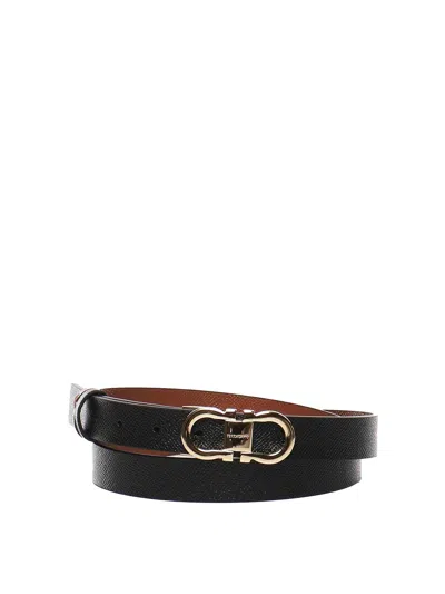 Ferragamo Gancini Adjustable And Reversible Belt In Black