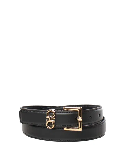 Ferragamo Fixed Belt With Double Hooks In Black