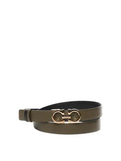 Ferragamo Gancini Reversible And Adjustable Belt In Black