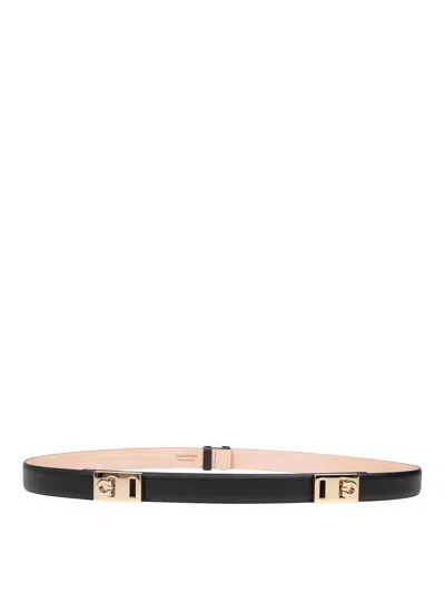 FERRAGAMO HUG BELT EXTENSIBLE IN BLACK LEATHER