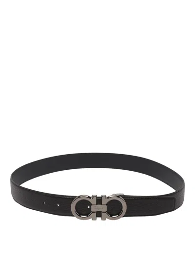 Ferragamo Men Reversible Gancini Belt In Black