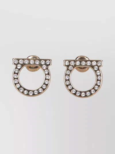 Ferragamo Circular Stone Stud Earrings Collection In Gold