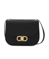 Ferragamo Women Black Crossbody Bag With Double Gancini Plaque On The Front In Grained Leather Woman In Black