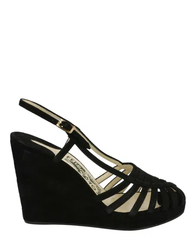 Ferragamo Claretta Archive Limited Edition 1940's Suede Wedges In Black