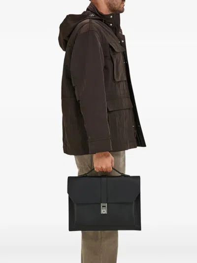 Ferragamo Clasp Textured Hug Briefcase In Black