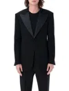 Ferragamo Wool Blazer With Satin Profiles In Black