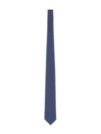 Ferragamo Classic Blue Silk Tie With Repeating Pattern
