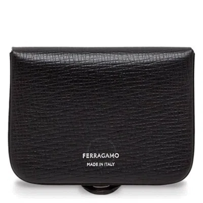 Ferragamo Classic Leather Logo Print Card Case In Black
