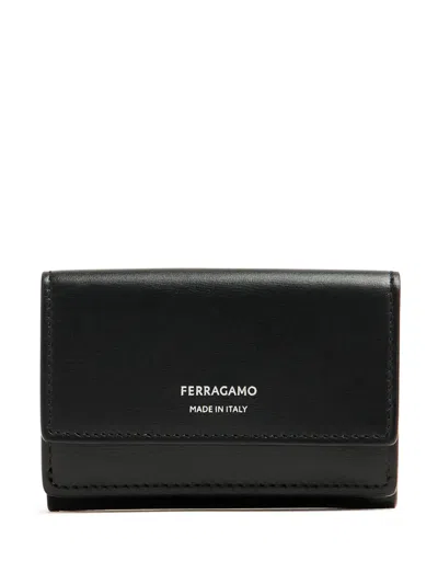 Ferragamo Classic Leather Tri-fold Wallet In Black