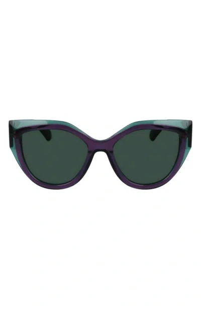 Ferragamo Classic Logo 53mm Cat Eye Sunglasses In Transparent Green/violet