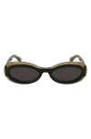 Ferragamo Classic Logo Acetate Oval Sunglasses In Transparent Khaki/ Green