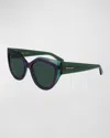 Ferragamo Classic Logo Acetate Cat-eye Sunglasses In Transparent Green/violet