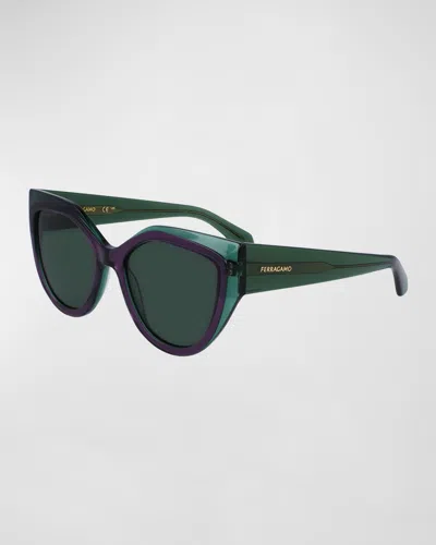 Ferragamo Classic Logo Acetate Cat-eye Sunglasses In Green