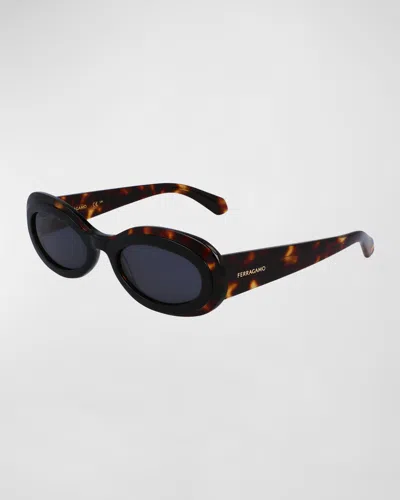 Ferragamo Classic Logo Acetate Oval Sunglasses In Brown