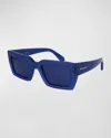 Ferragamo Classic Logo Acetate Rectangle Sunglasses In Opaline Blue