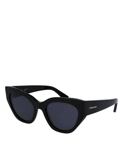 Ferragamo Classic Logo Geometric Cat Eyes, 55mm In Black/blue Solid