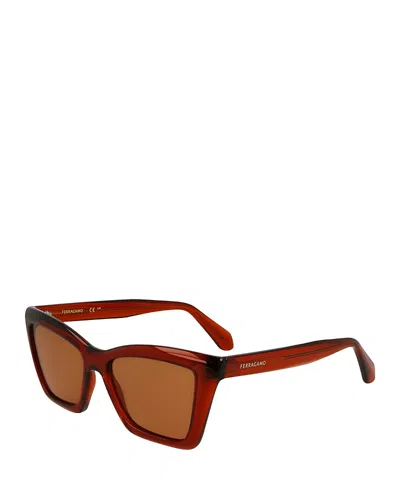 Ferragamo Classic Logo Rectangular Sunglasses, 53mm In Transparent Red