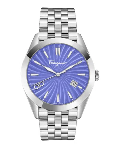 Ferragamo Classic Quartz Watch With Purple Guilloche Dial In Metallic