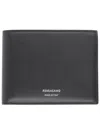 Ferragamo Rectangular Black Leather Wallet With Discreet Logo In Pattern