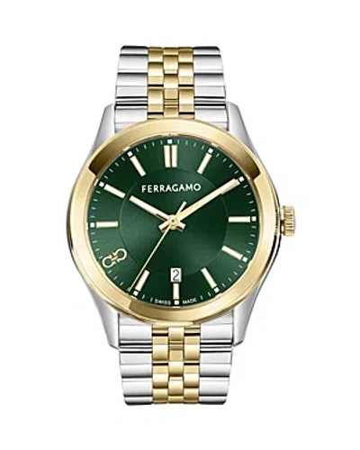 Ferragamo Classic Watch, 42mm In Green/two-tone