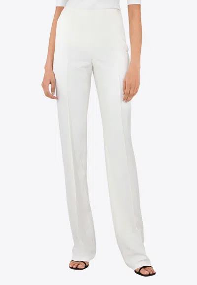 Ferragamo Classic Wool Straight-leg Pants In Off-white