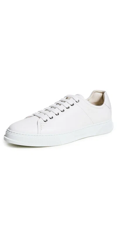 Ferragamo Leather Clayton Sneakers In Optic White