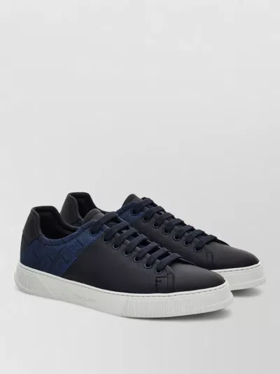 Ferragamo Clayton Monogram Jacquard Leather Lace Up Sneakers In Black