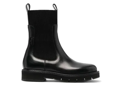 Pre-owned Ferragamo Cleatedsole Leather Chelsea Boots (women's) Sneakers In Black