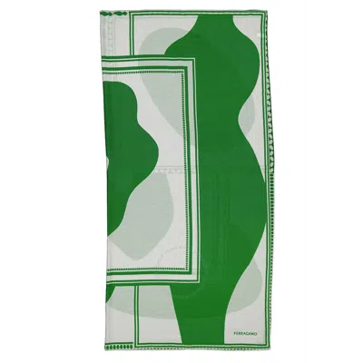 Ferragamo Clessidra Printed Cotton And Silk Shawl In Green