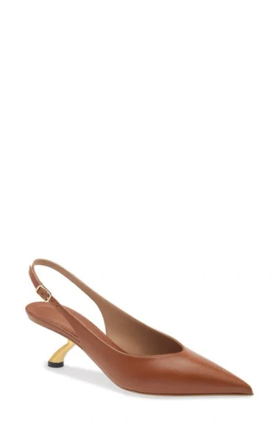 Ferragamo Cleya Slingback Kitten Heel Pointed Toe Pump In Brown