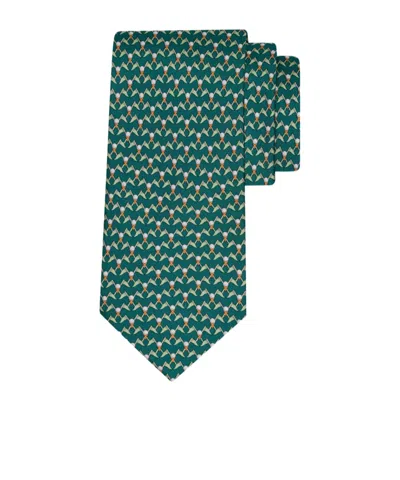Ferragamo Club Print Silk Tie In Metallic