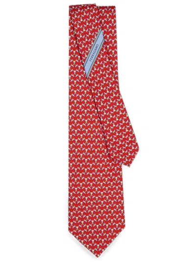Ferragamo Club Print Silk Tie In Transparent
