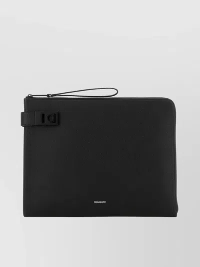 Ferragamo Clutch Bag Leather Wrist Strap In Black