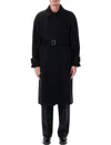 Ferragamo Long Belted Coat Side Pockets In Black