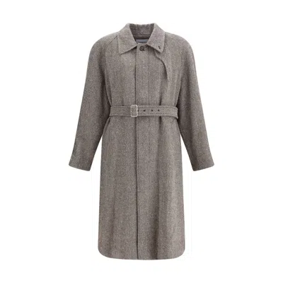 Ferragamo Men Coat In Herringbone-patterned Fabric In Gray