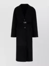 Ferragamo Coat Wool Blend Belted Waist In Black