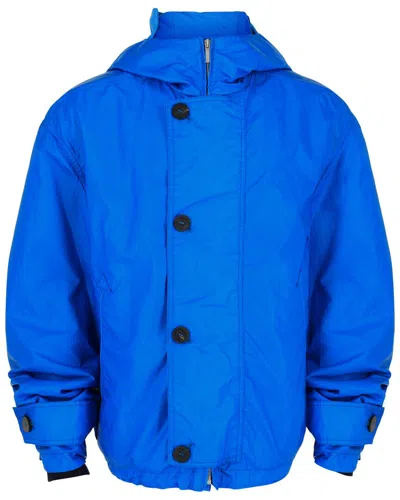 Ferragamo Coated Hooded Jacket In Blue