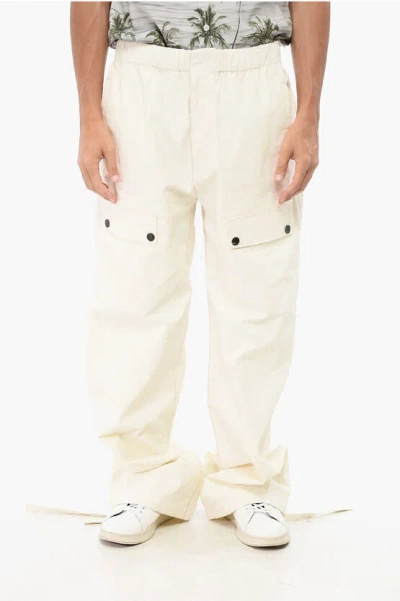 FERRAGAMO COATED LINEN CARGO PANTS WITH ELASTIC WAISTBAND