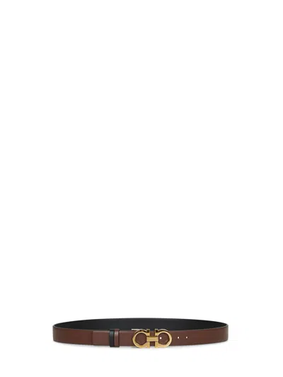 Ferragamo Cocoa Brown Leather "gancini Reversible" Belt In Purple