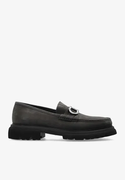 FERRAGAMO COCOON GANCINI PLAQUE LEATHER LOAFERS